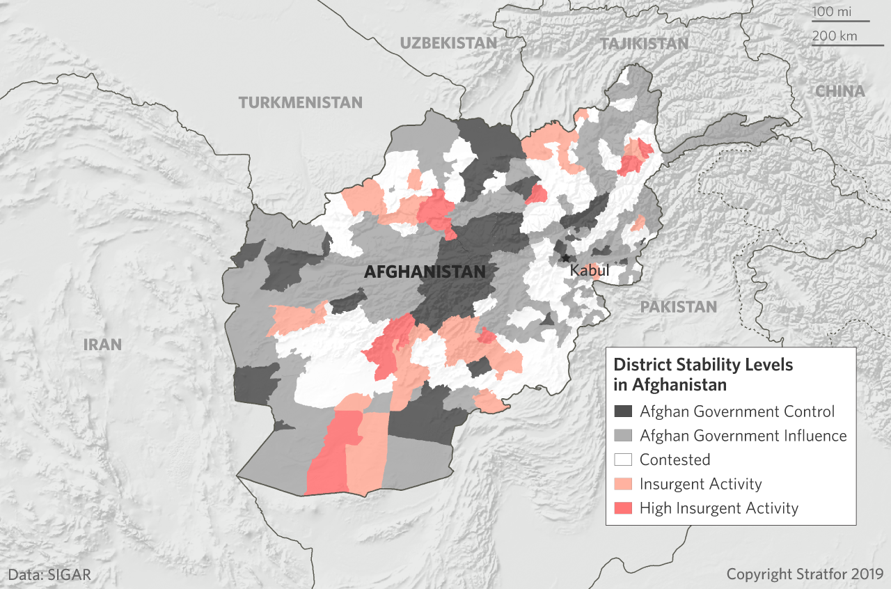 This map shows which groups control Afghanistan's districts and which districts are contested.