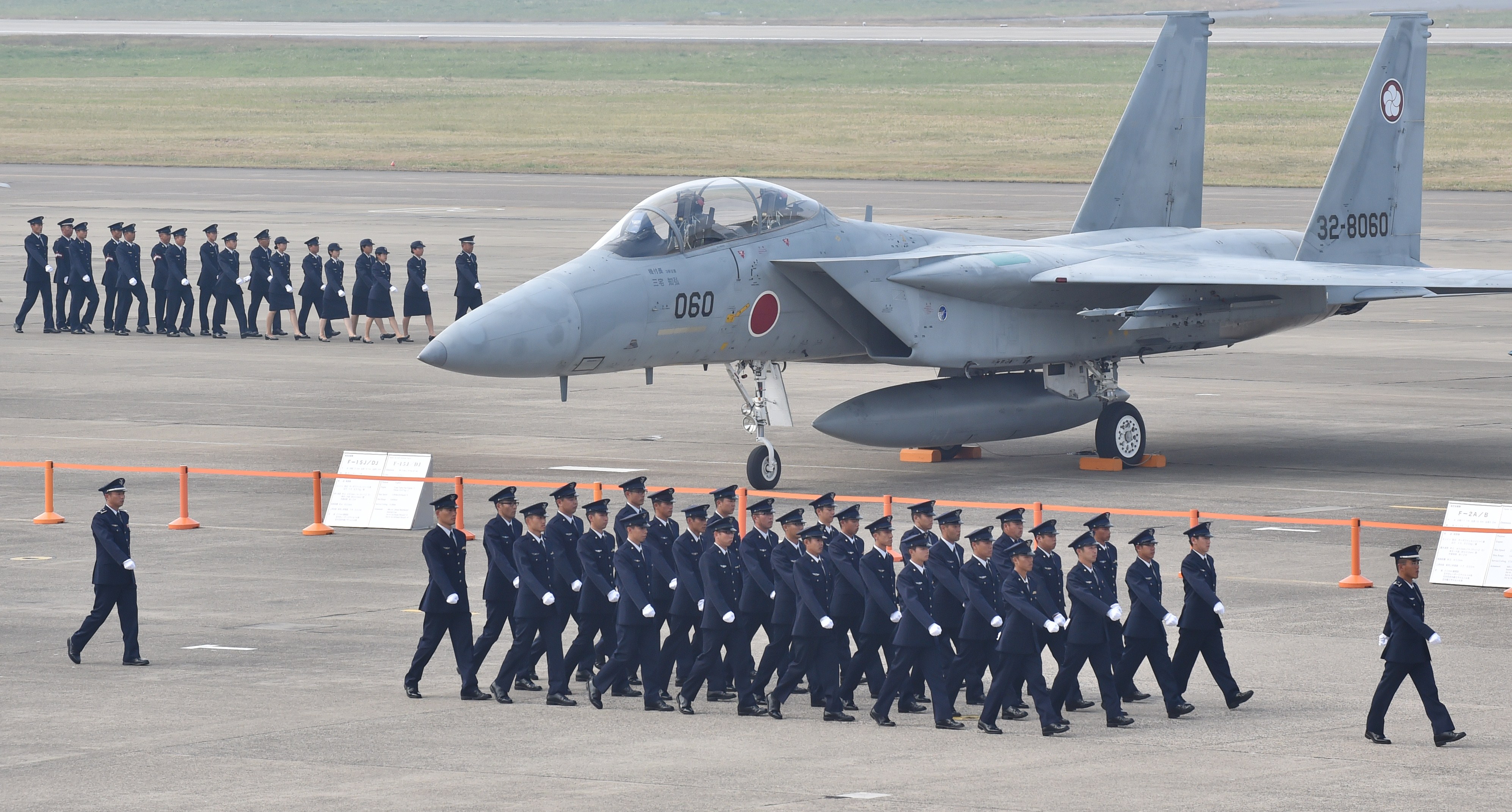 An F-15J/DJ fighter aircraft at the Japan Air Self-Defense Force's Hyakuri air base in Omitama, Ibaraki prefecture, Japan on Oct. 26, 2014.