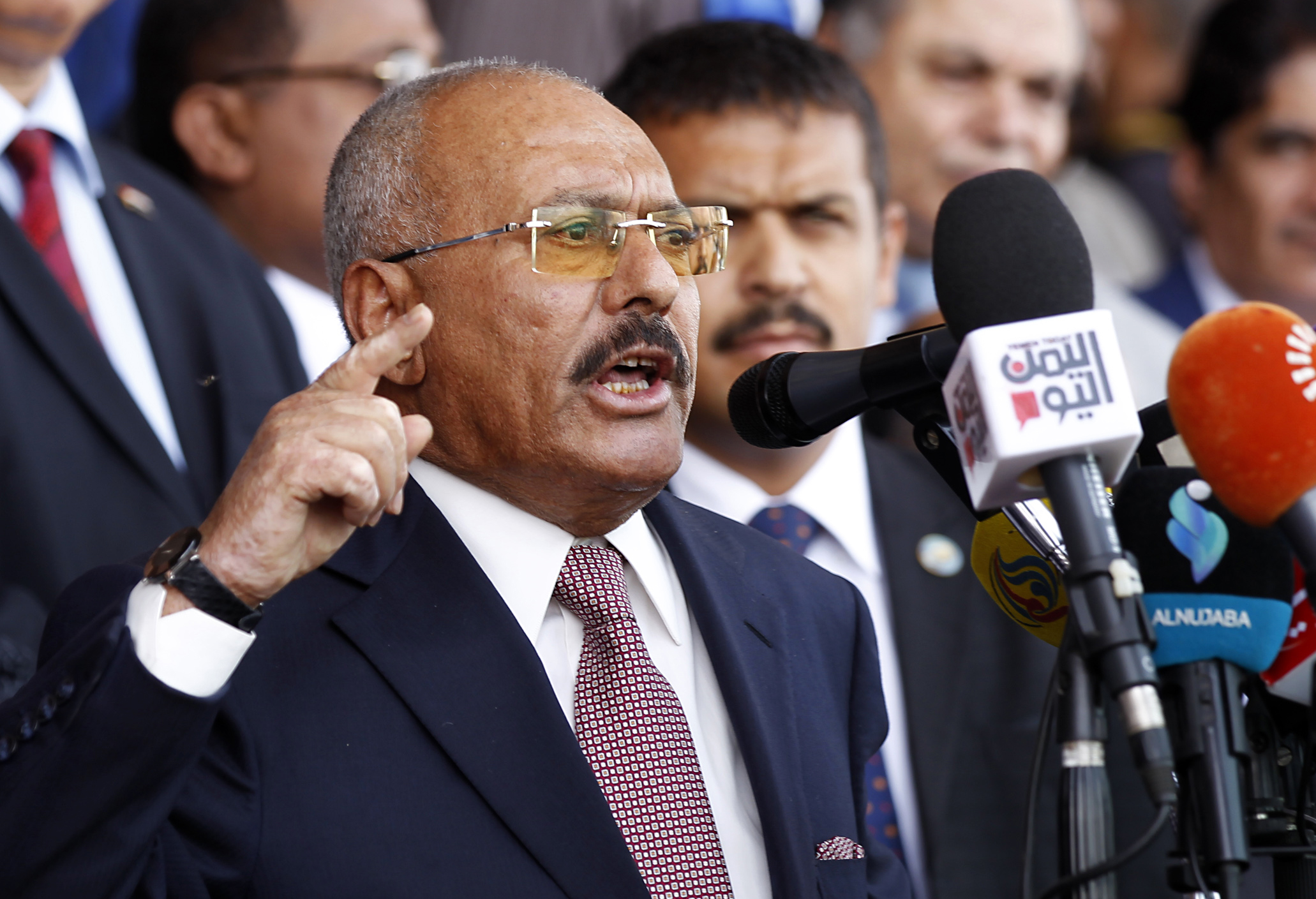 Yemen's former President Ali Abdullah Saleh speaks in Sanaa.