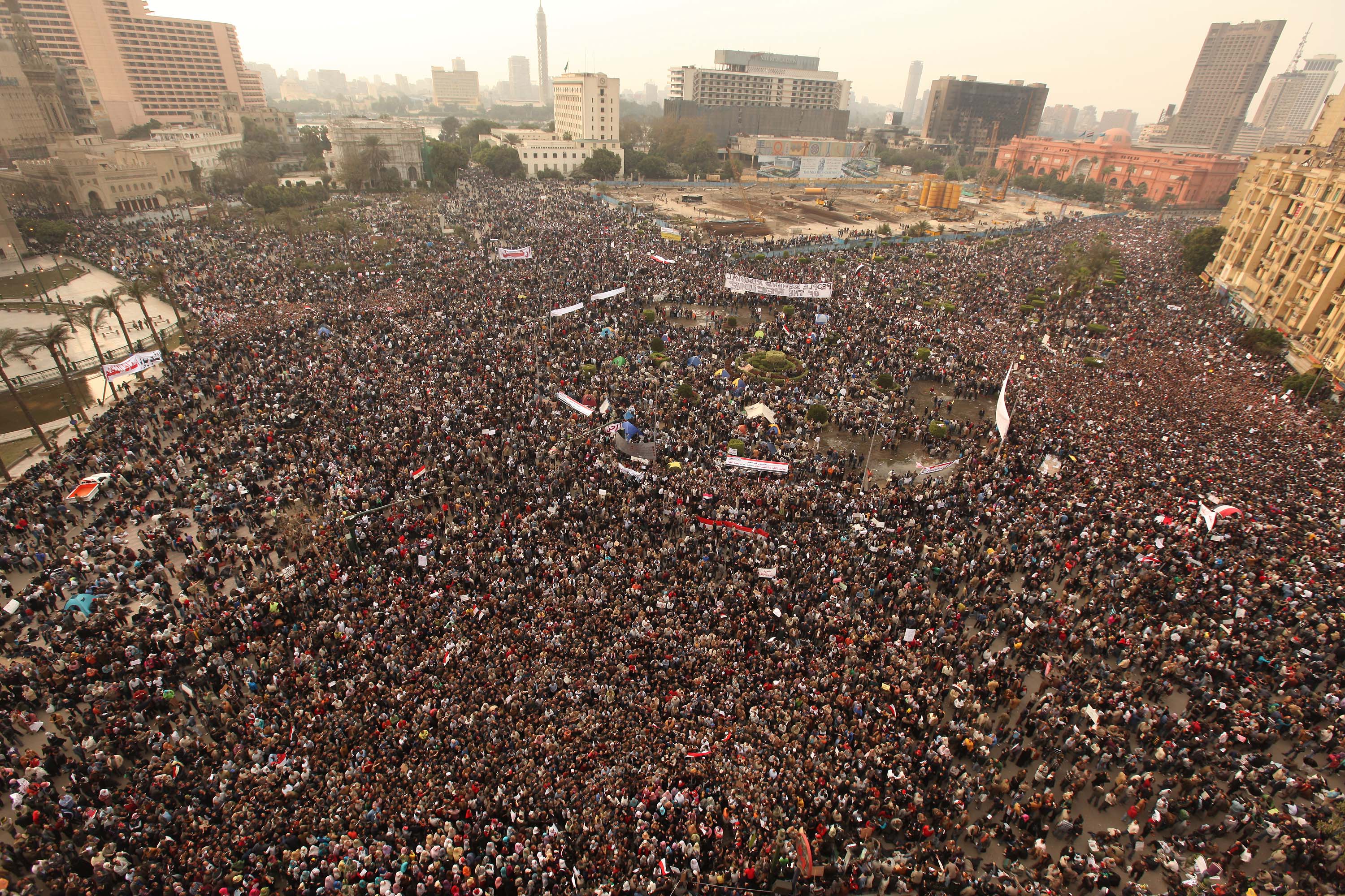 Tens of thousands of protesters gather in Cairo's Tahrir Square on Feb. 1, 2011, demanding Mubarak's ouster.