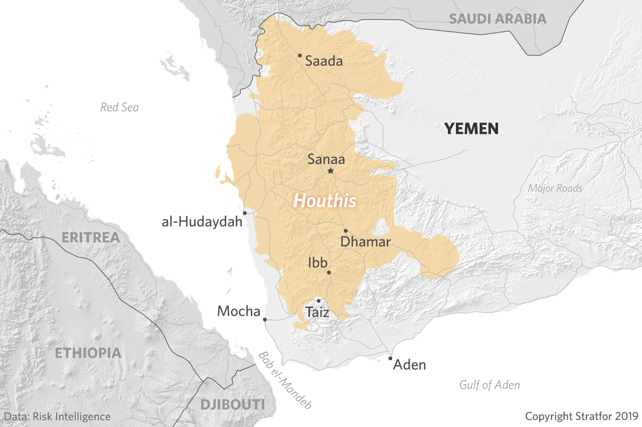 This map shows the amount of territory that the Houthis control in Yemen.