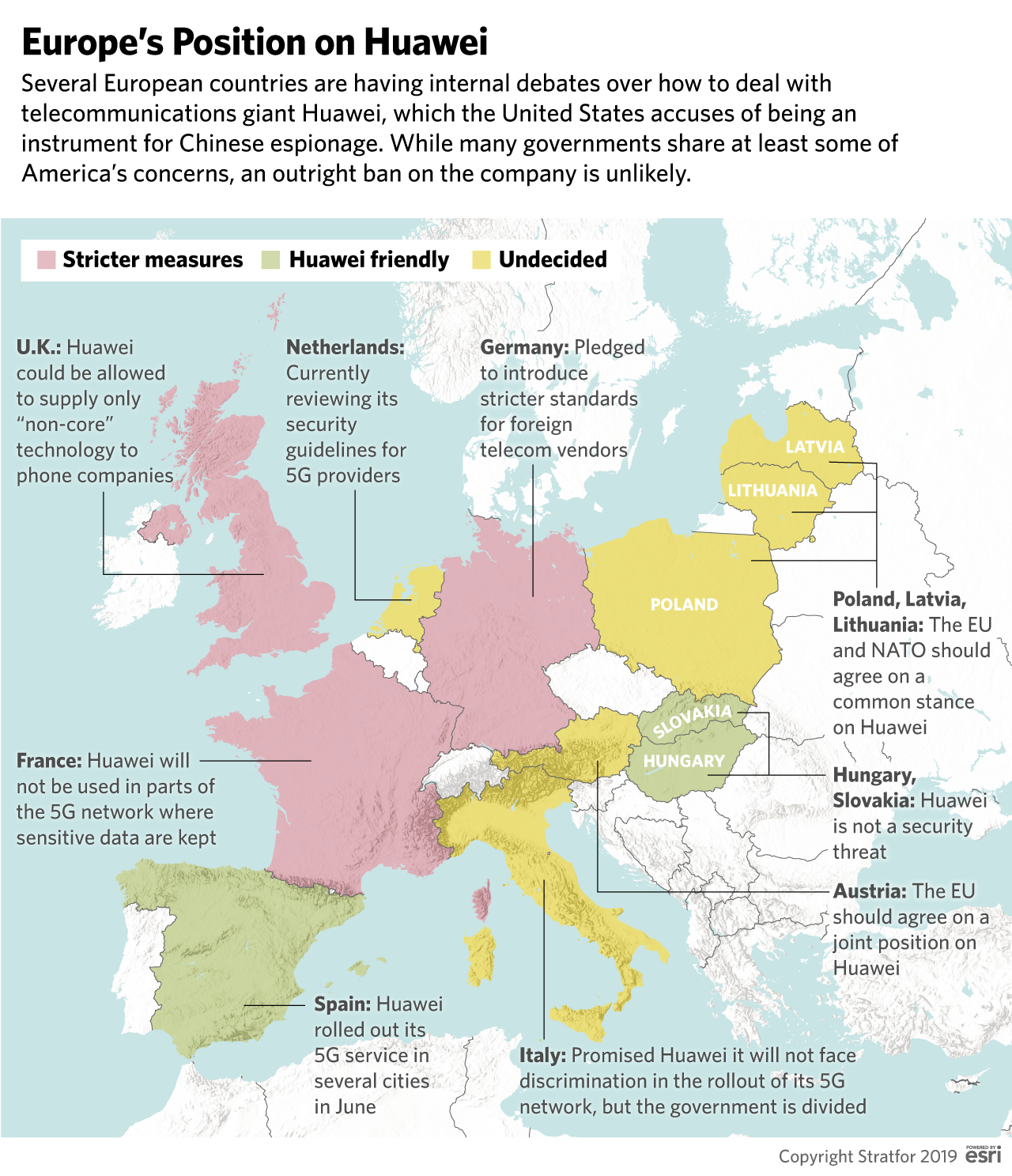 A map showing the positions of various European countries on Huawei.