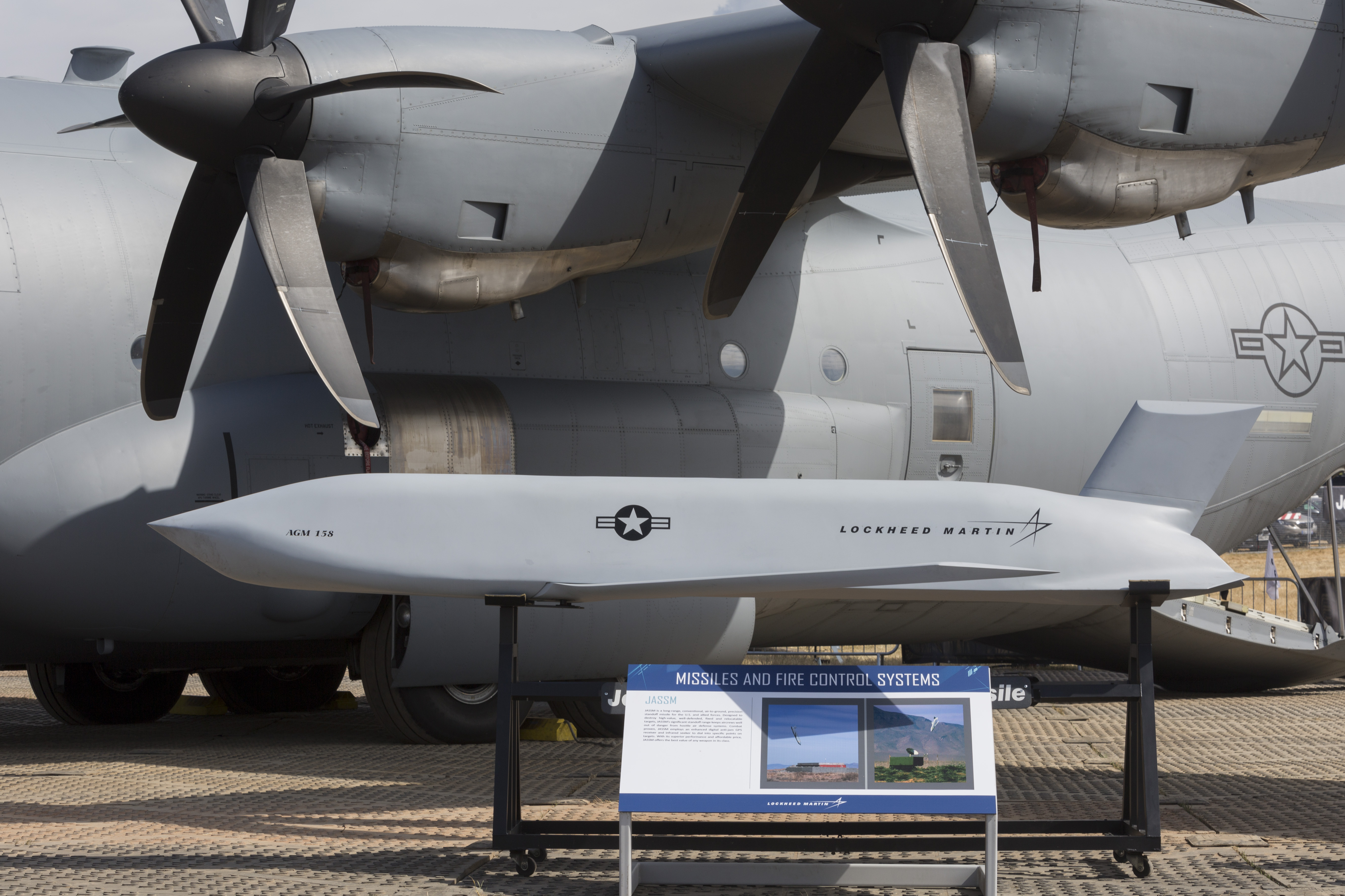 This photo shows a Lockheed Martin AGM-158 joint air-to-surface standoff cruise missile (JASSM).