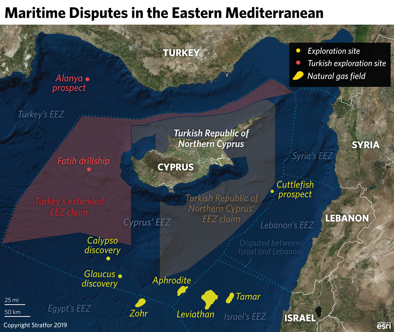 This map shows hydrocarbon resources and exploration efforts in the Eastern Mediterranean