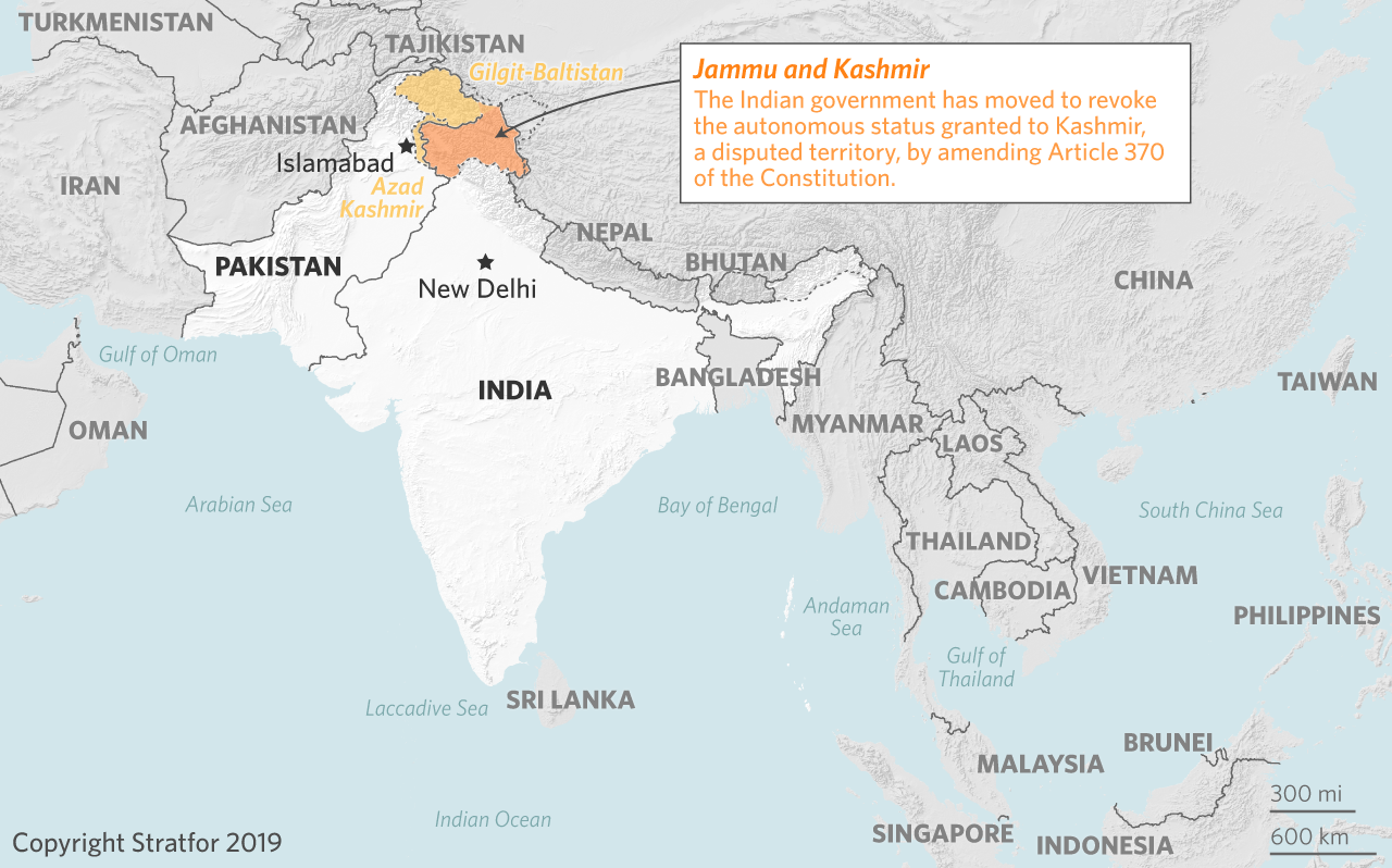 a map of the disputed region of Kashmir