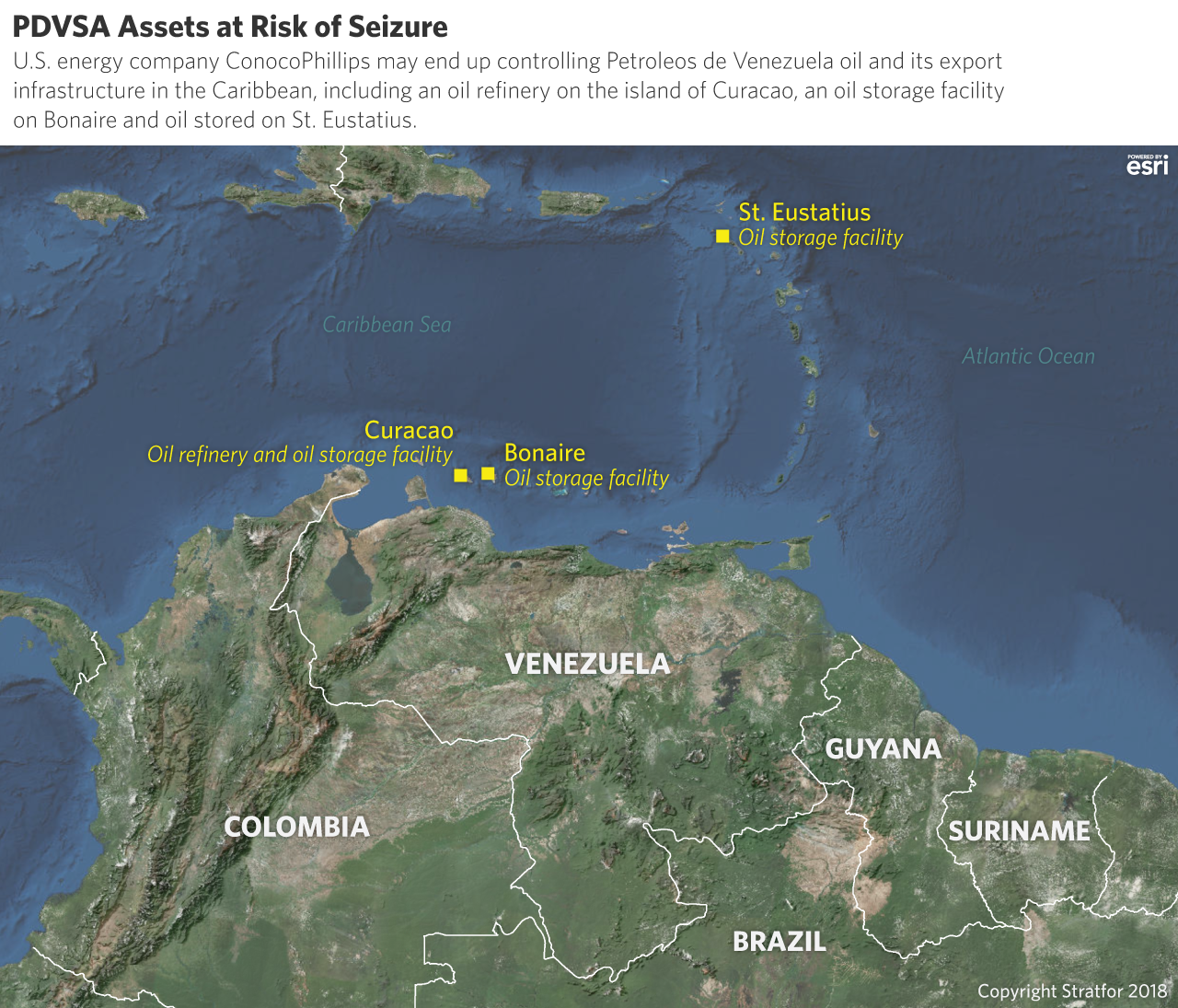 A map shows the locations of PDVSA assets at risk of seizure