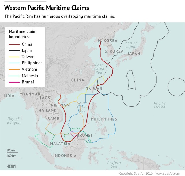 The Pacific Rim has numerous overlapping maritime claims. 
