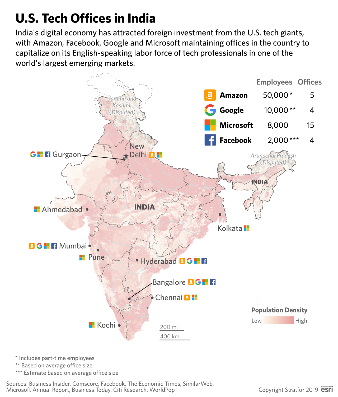 A map of U.S. tech offices in India