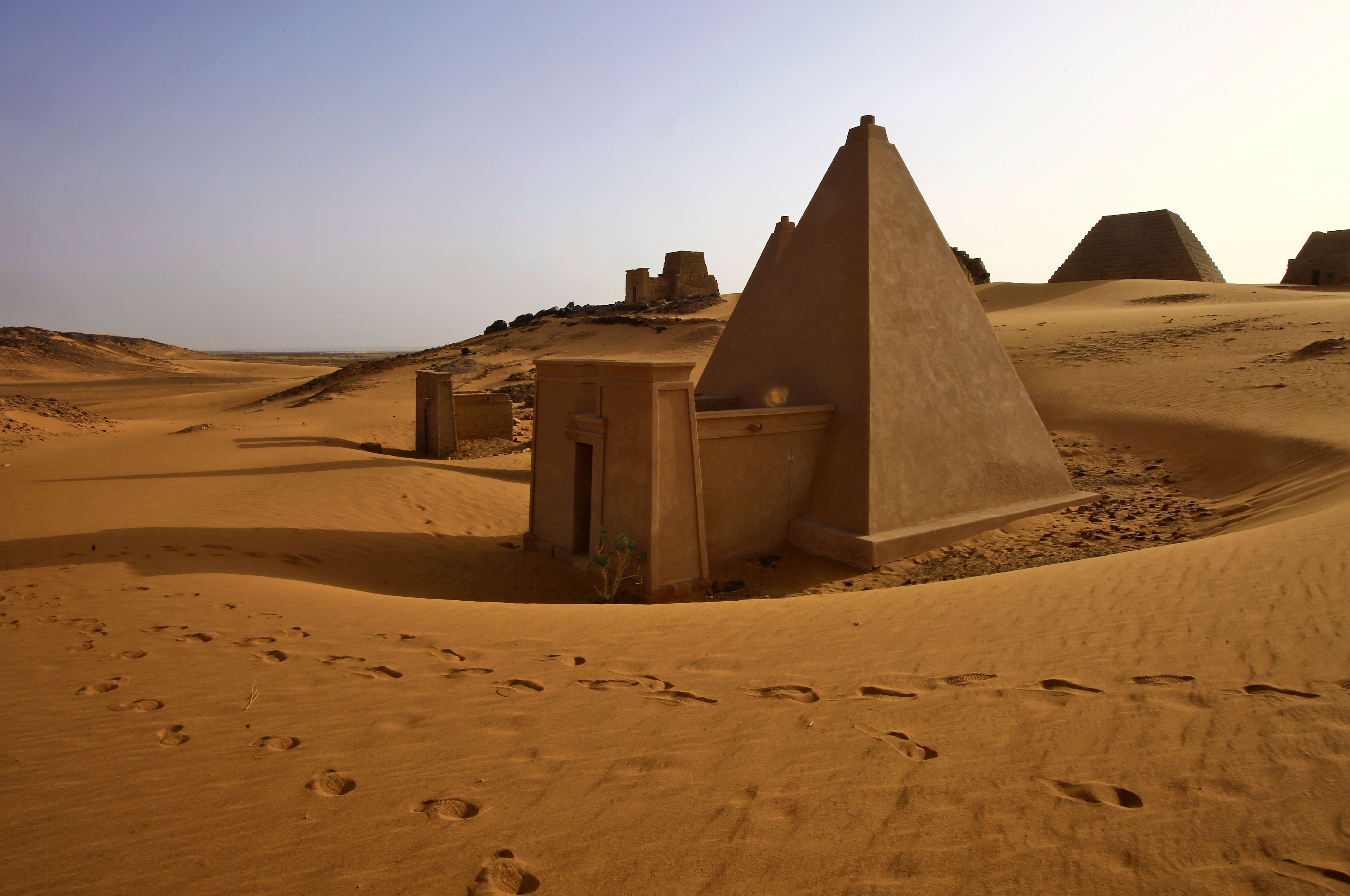 The Meroitic pyramids at the archaeological site of Bajarawiya, located roughly 250 kilometers (155 miles) northeast of Khartoum. 