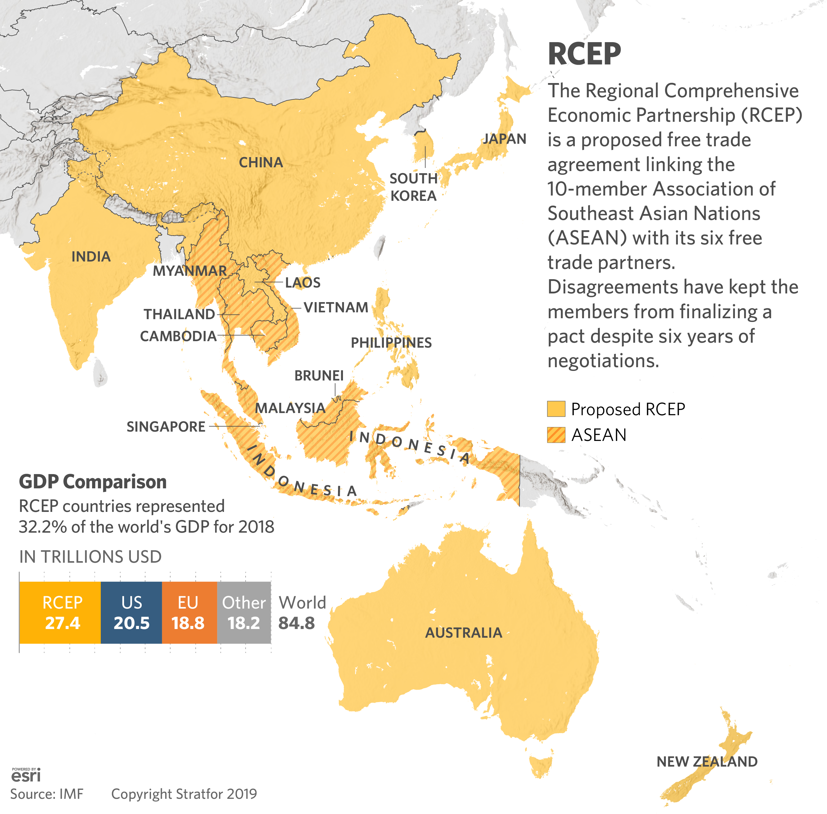 A map showing the 16 nations of the proposed Regional Comprehensive Economic Partnership trade agreement.