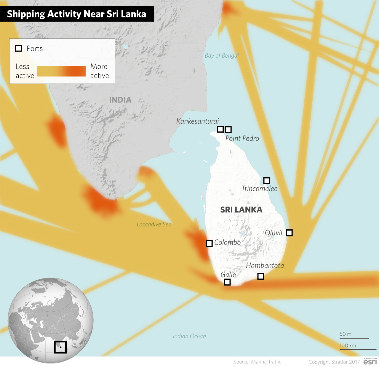 Sri Lanka has strategic ports located along its entire coastline.