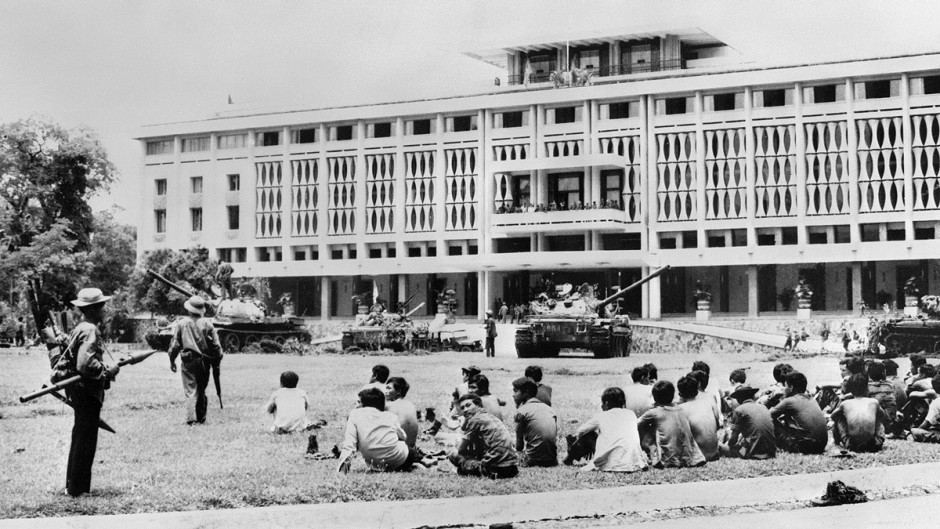 Provisional Revolutionary Government fighters seize control of the presidential palace in Saigon after the fall of the city. May 3, 1975. The fact that the American public deeply opposed the war -- a direct result of Vietnam's murky strategic significance -- further eroded the tenuous support for U.S. operations in Vietnam.