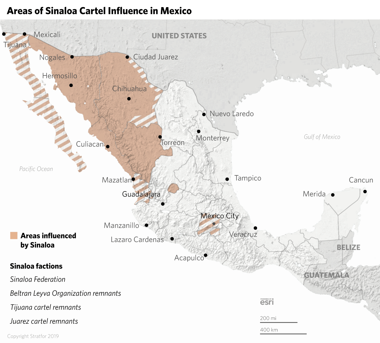 A map shows the areas influenced by the Sinaloa cartel and its factions.