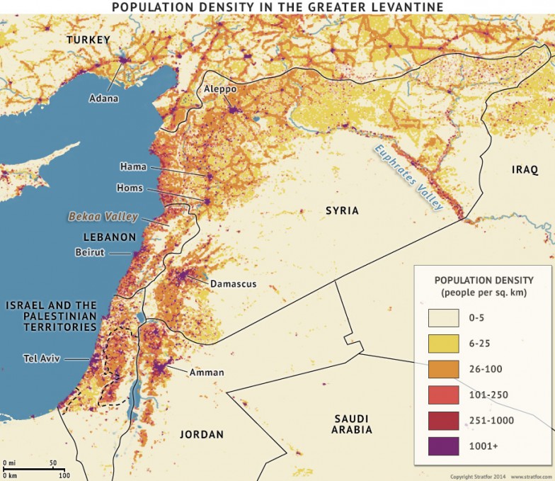 Population density in the Greater Levant