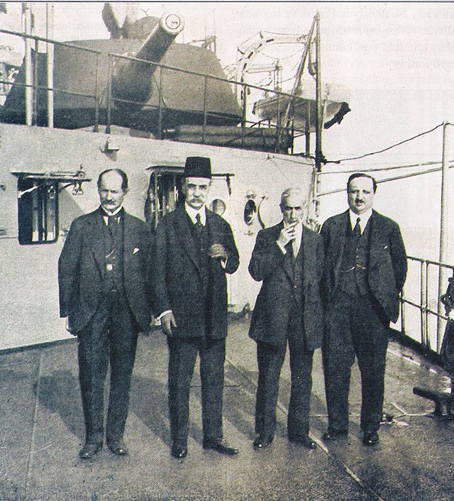A picture of Damat Ferid Pasha, the Grand Vizier of the Ottoman Empire, en route to Paris Peace Conference with other Ottoman leaders.