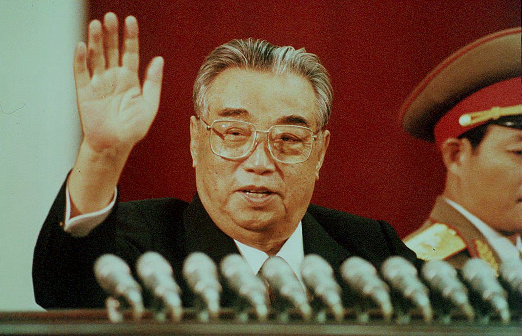 North Korea's founding leader, Kim Il Sung, celebrates his 80th birthday in this photograph from April 15, 1992.