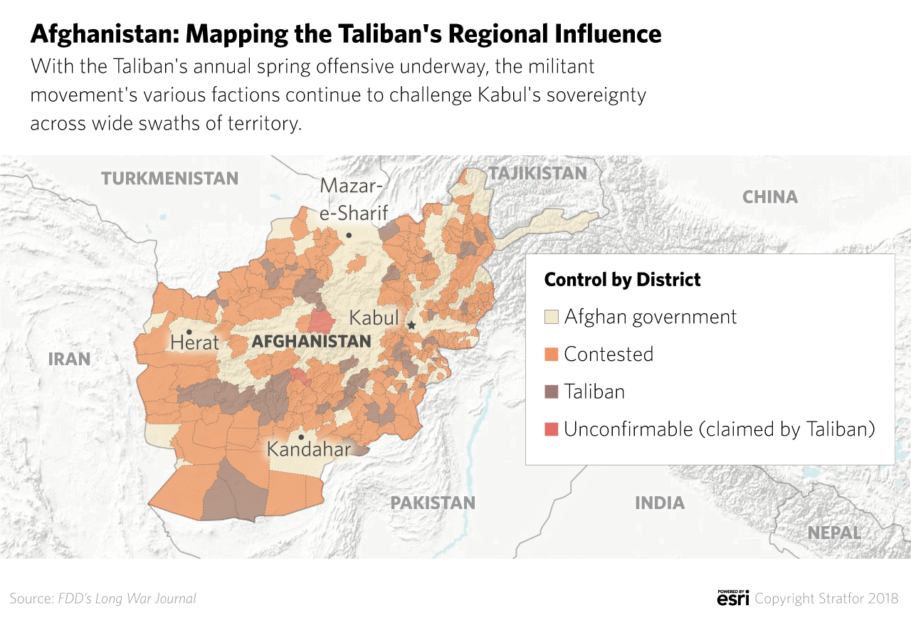 A map depicting the extent of Taliban control in Afghanistan
