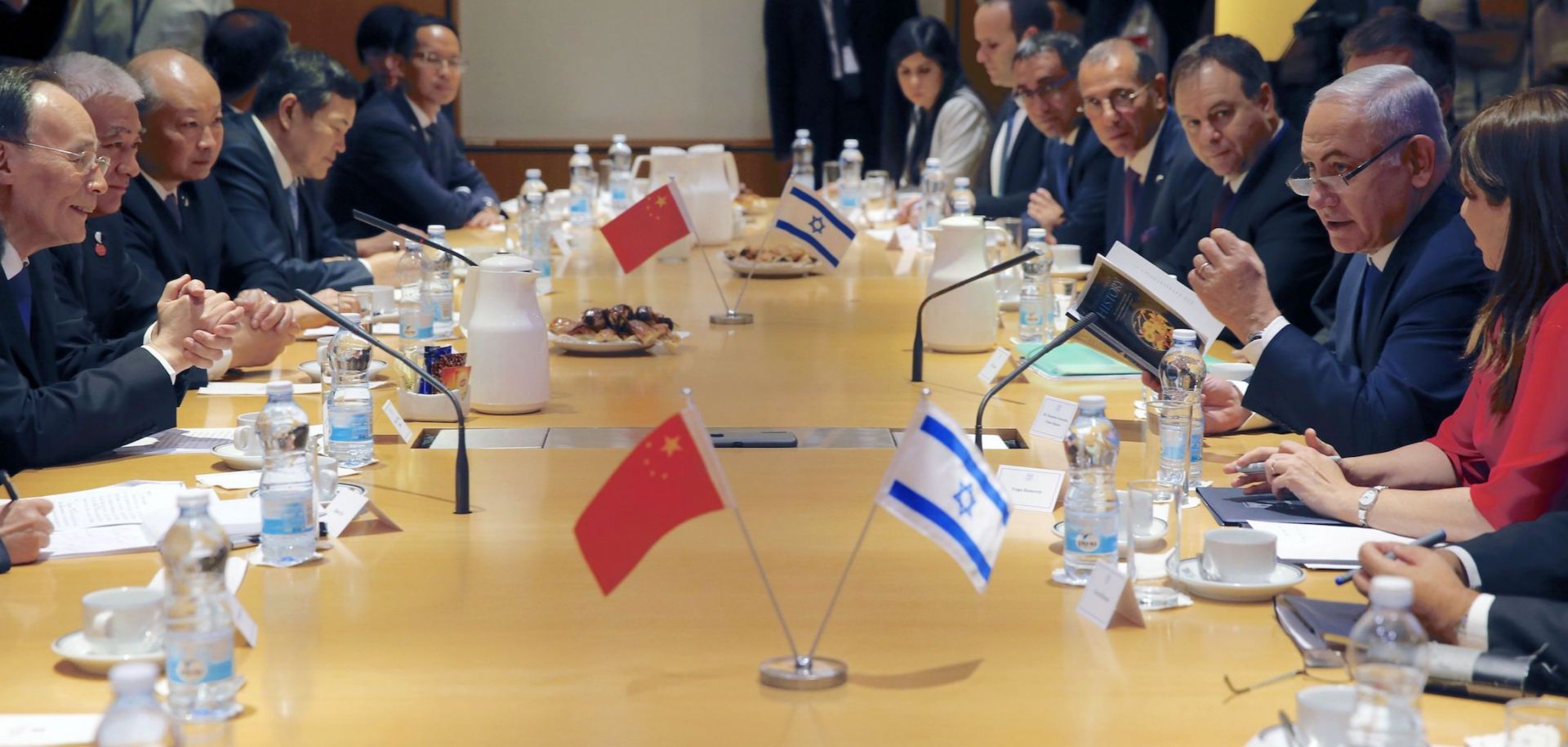 Israeli Prime Minister Benjamin Netanyahu speaks during a meeting with Chinese Vice President Wang Qishan in Jerusalem on Oct. 24, 2018. Wang became the most senior Chinese official to visit Israel in 18 years as the two countries look to bolster their growing business ties.
