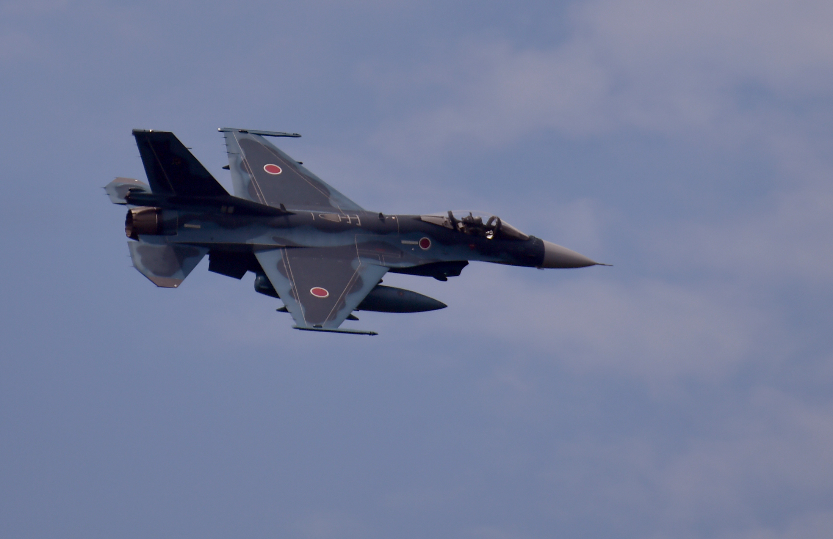 A Japan Air Self-Defense Force F2 jet fighter at the Higashi-Fuji firing range in Gotemba, Shizuoka prefecture, Japan, on August 24, 2017.