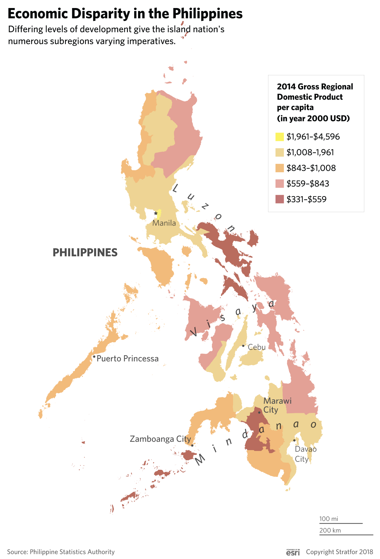 A map showing economic disparity in the Philippines.