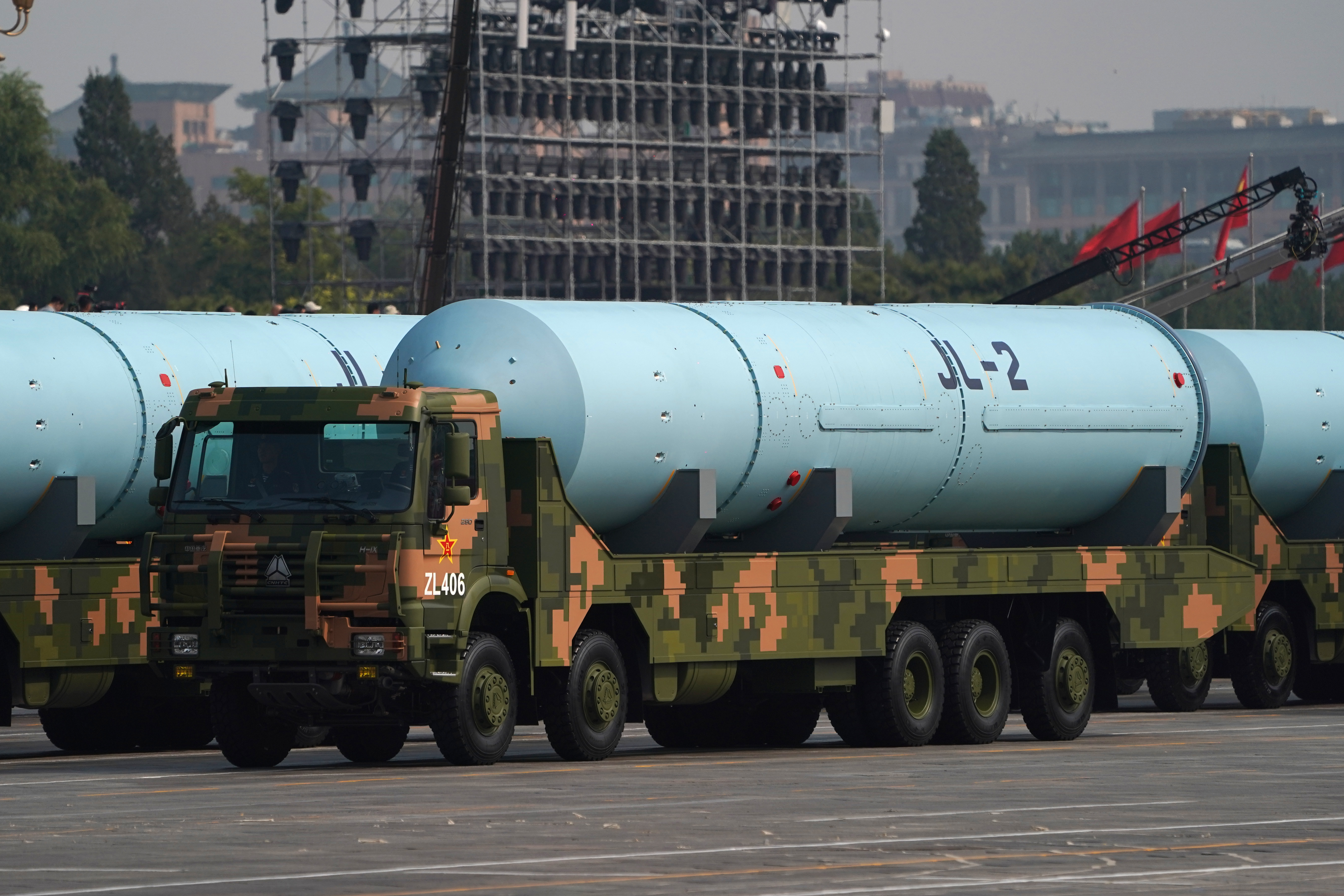 The JL-2 missile system was taken out of its element for public display. It is deployed onboard China's submarine fleet.