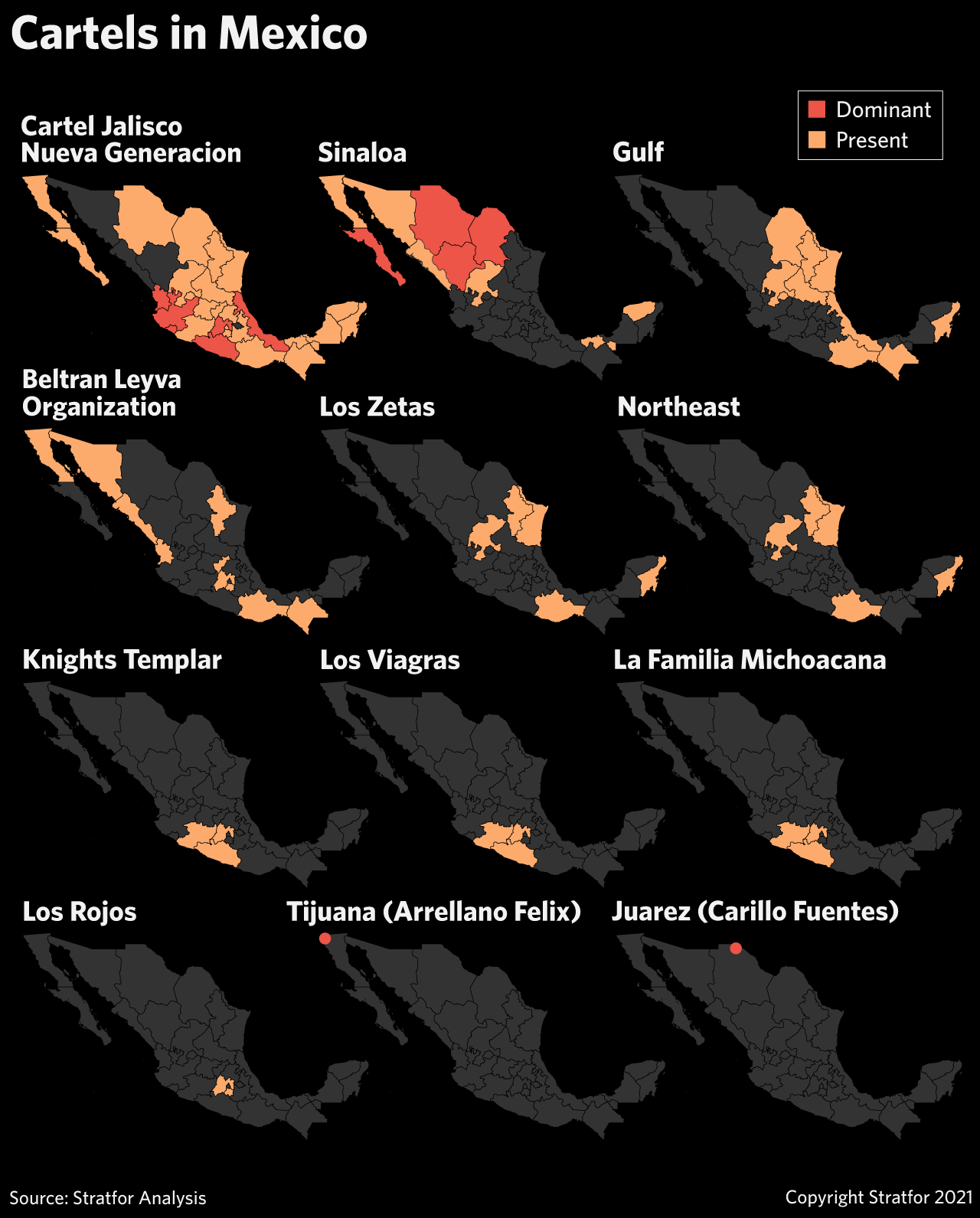 A Map Showing Cartels in Mexico