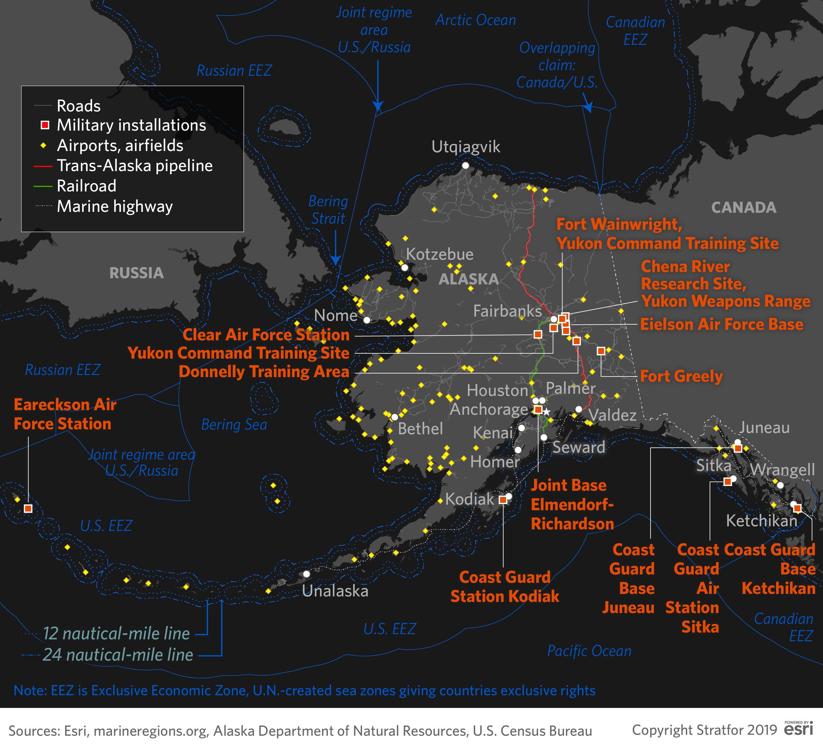 This map shows U.S. military installations in Alaska.