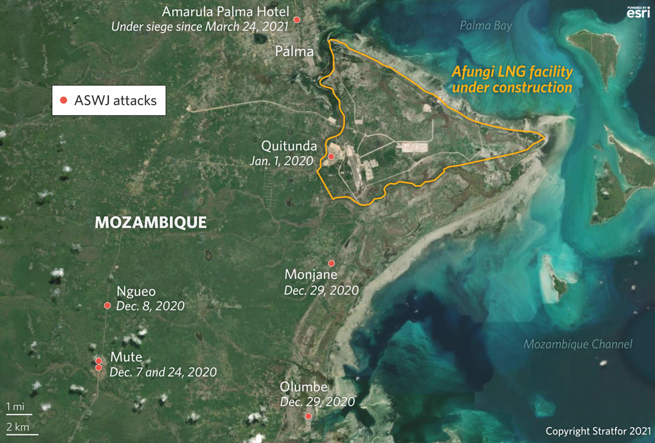 A Map Showing ASWJ Attacks Near Palma, Mozambique