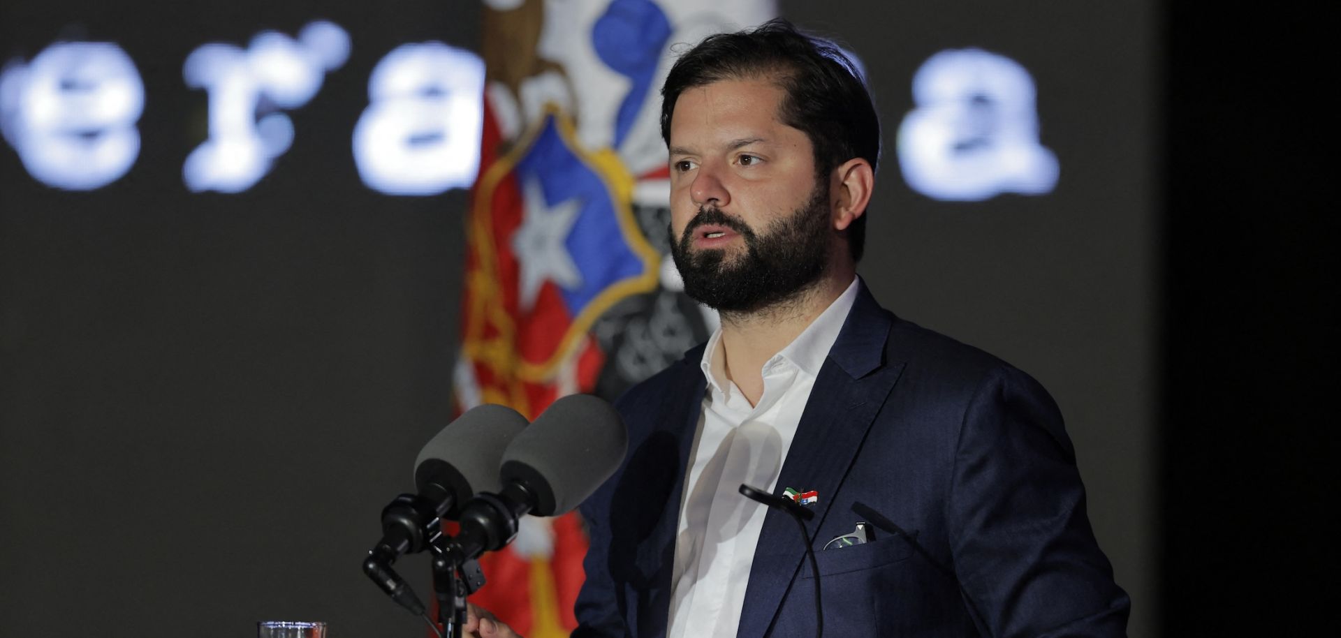 Chile's President Gabriel Boric speaks during the