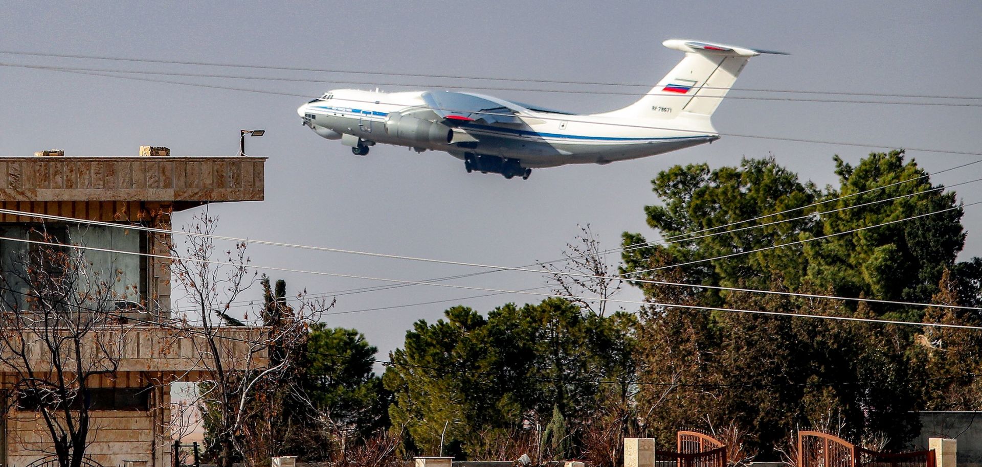 A Russian aircraft takes off from an airport in northeastern Syria's Hasakah province on Jan. 27, 2026.