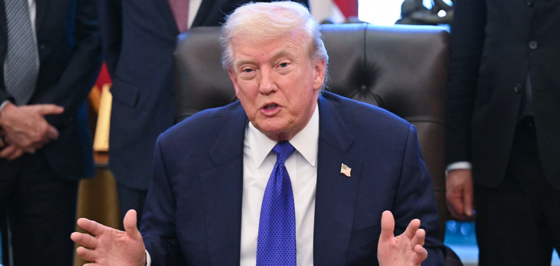 U.S. President Donald Trump speaks to the press Feb. 2 in the Oval Office of the White House in Washington.