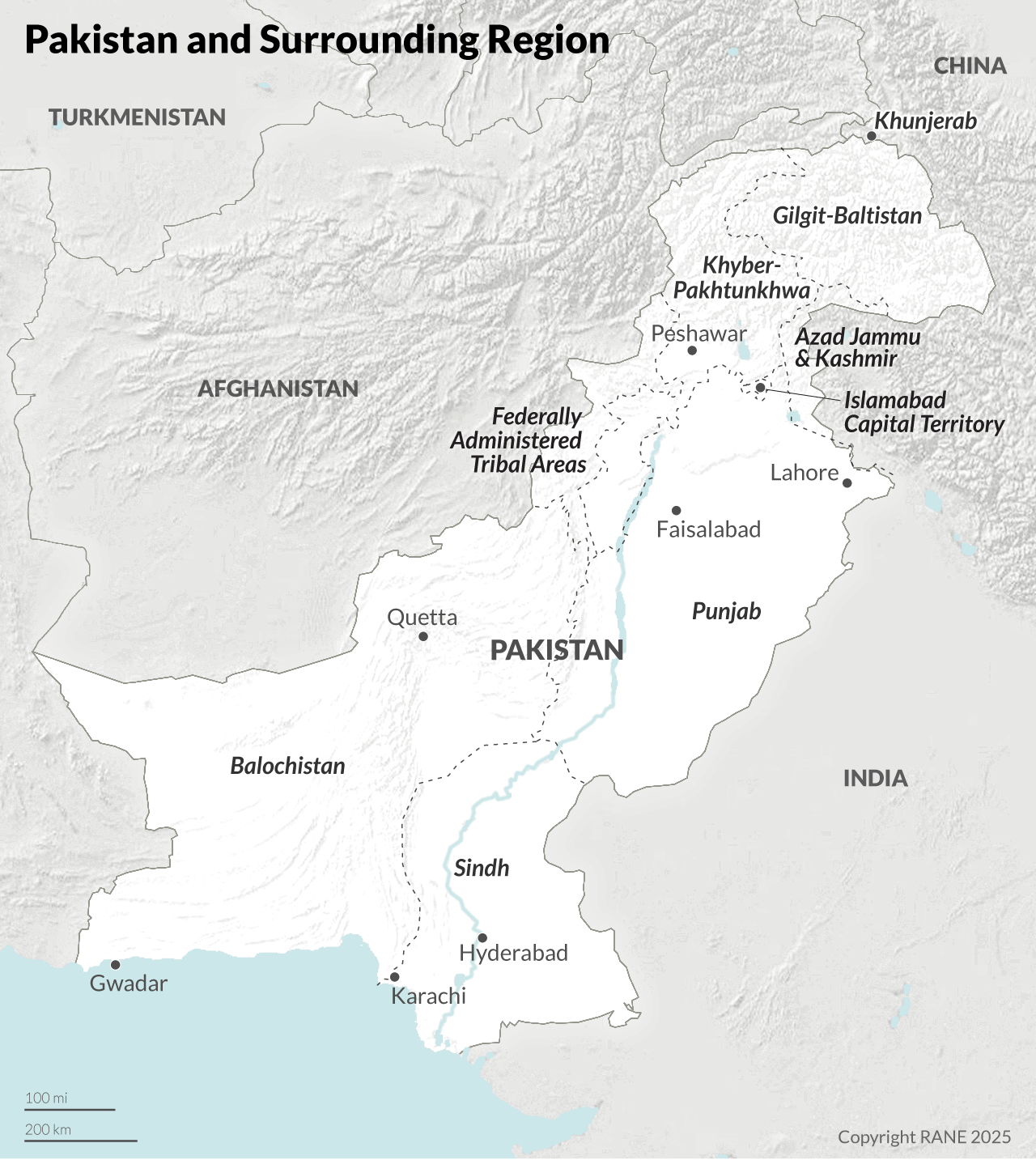 A map of Pakistan and the surrounding region