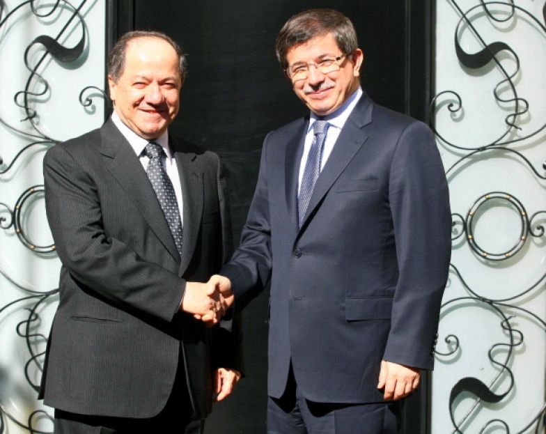 Davutoglu (R) and Barzani (ADEM ALTAN/AFP/Getty Images)