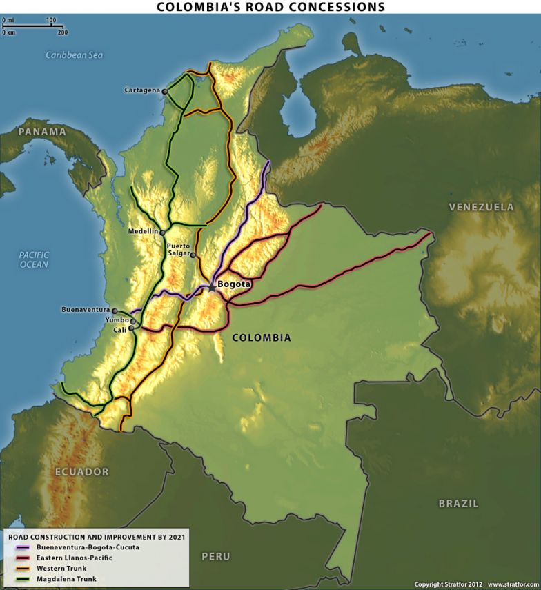 Colombia Road Concessions map